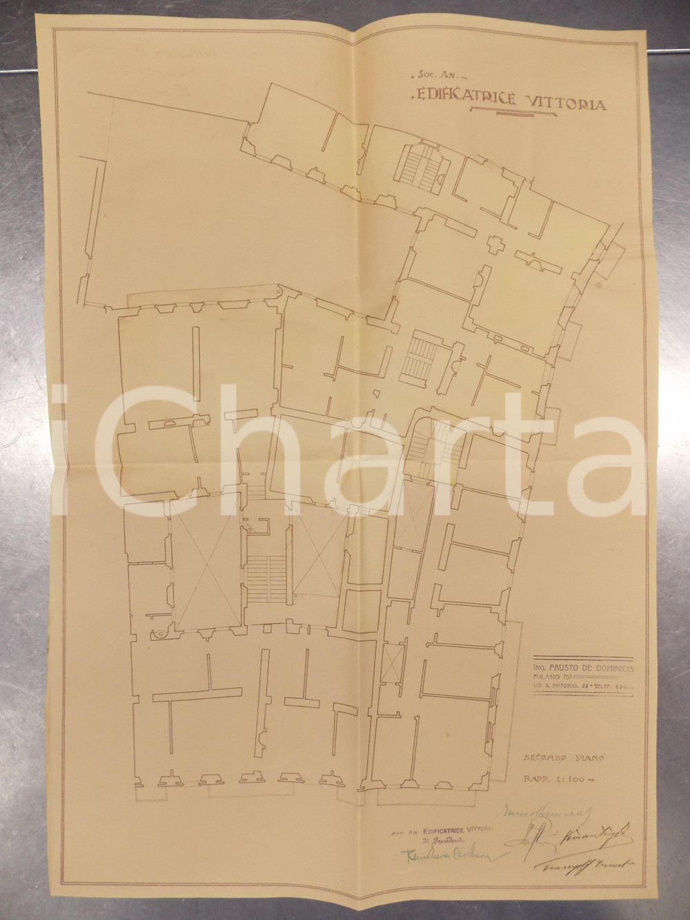 Mappa, planimetria storica 1930 MILANO DE DOMINICIS Edificatrice VITTORIA Planimetria casa Secondo piano 1
