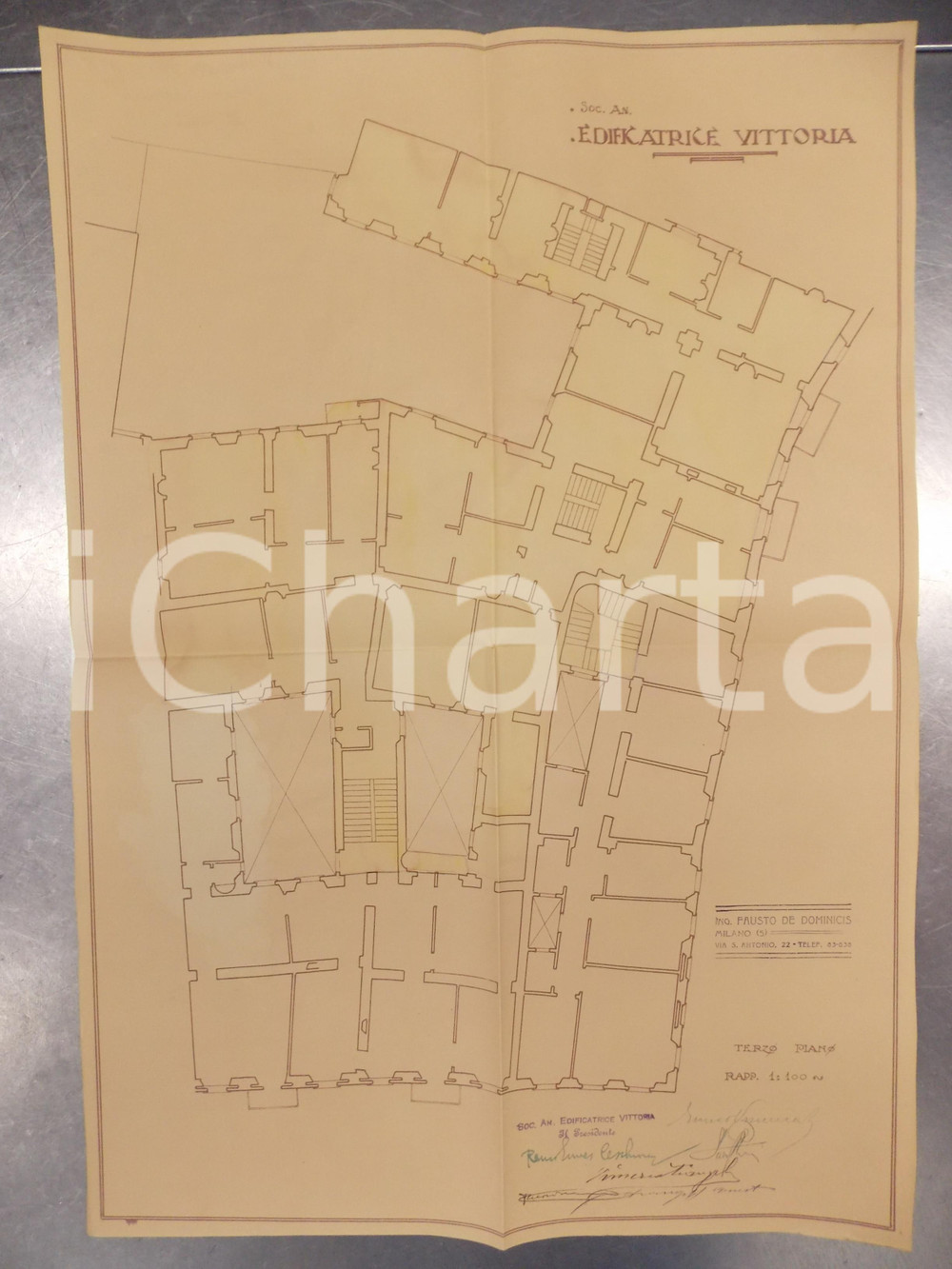 Mappa, planimetria storica 1930 MILANO DE DOMINICIS Edificatrice VITTORIA Planimetria casa secondo piano 1