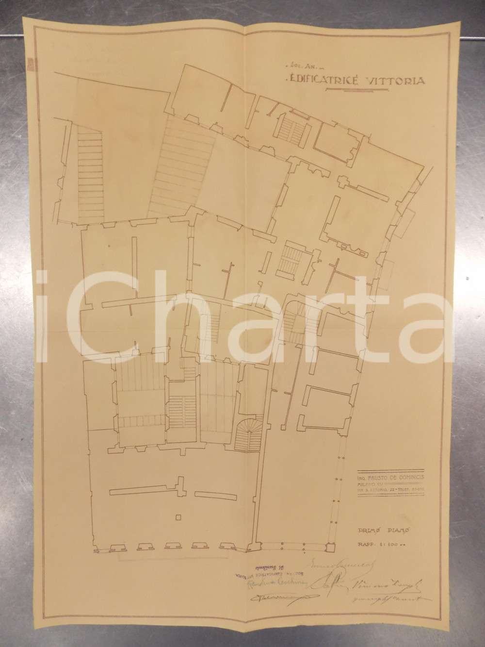 Mappa, planimetria storica 1930 MILANO Ing. DE DOMINICIS Edificatrice VITTORIA Progetto di casa civile 1