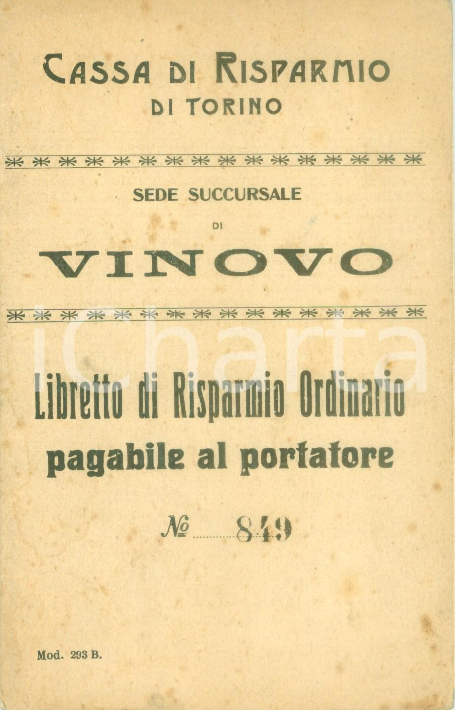 Documento originale, autentico 1928 VINOVO TO Libretto di risparmio ordinario al portatore di Maria TOMATI 1