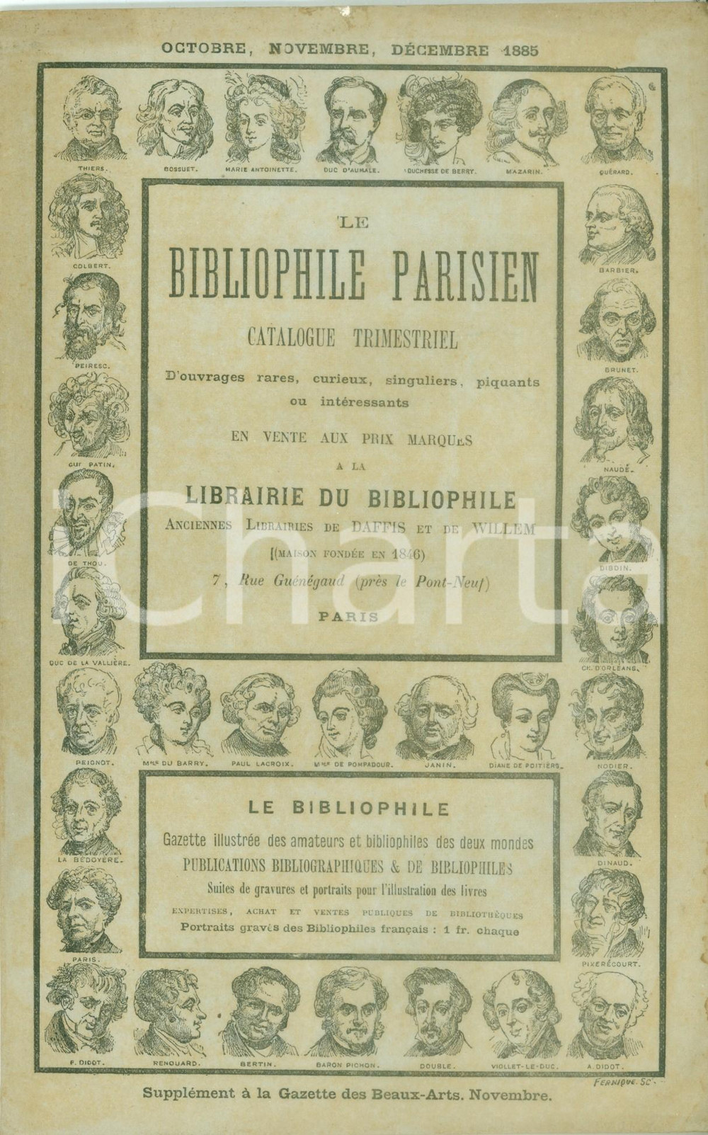 Libro, pubblicazione d epoca 1885 PARIS Le Bibliophile Parisien Catalogue trimestriel DE DAFFIS et DE WILLEM 1