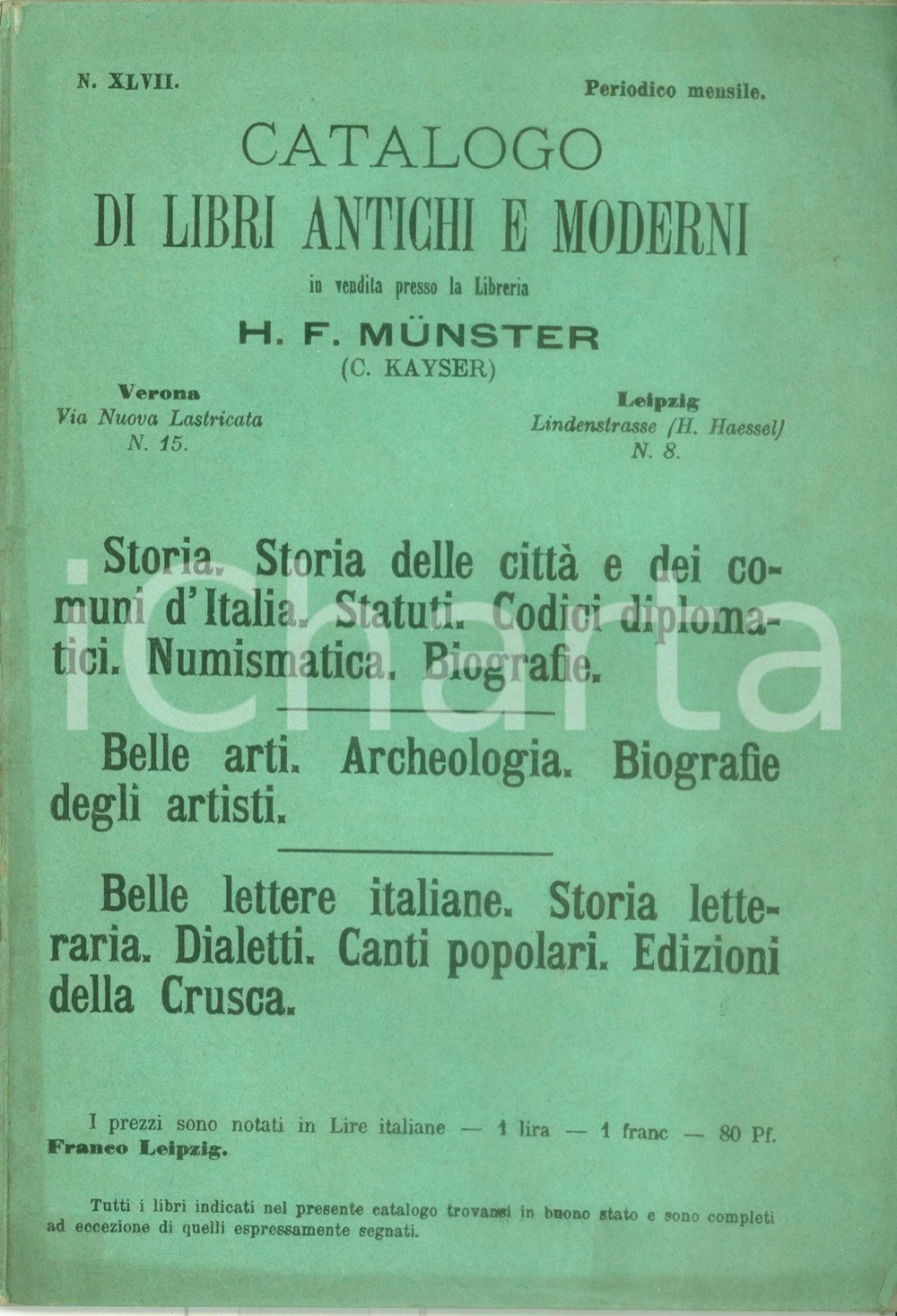 Libro, pubblicazione d epoca 1880 VERONA Catalogo libri antichi e moderni Libreria H.F. MUNSTER 1