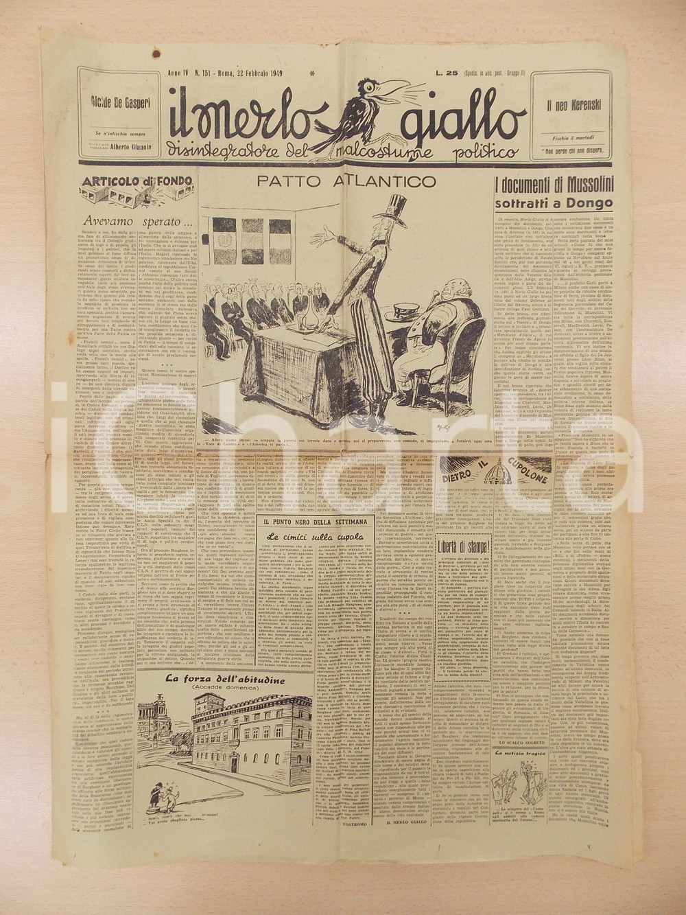Giornale, rivista storica 1949 IL MERLO GIALLO Documenti di MUSSOLINI sottratti a DONGO Giornale 1