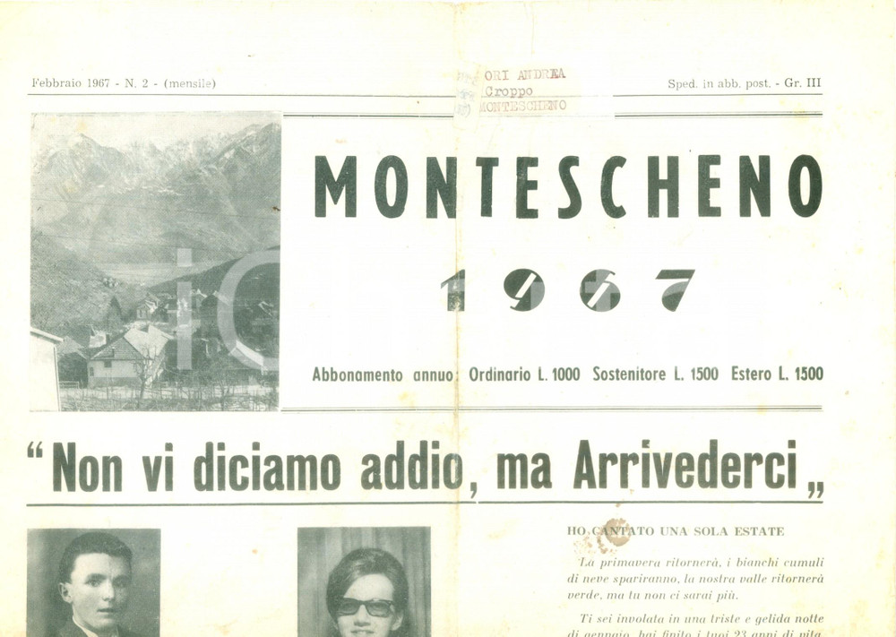 Giornale, rivista storica 1966 MONTESCHENO In memoria di Geo PREIONI e Maria Bruna GROSSI Giornale 1
