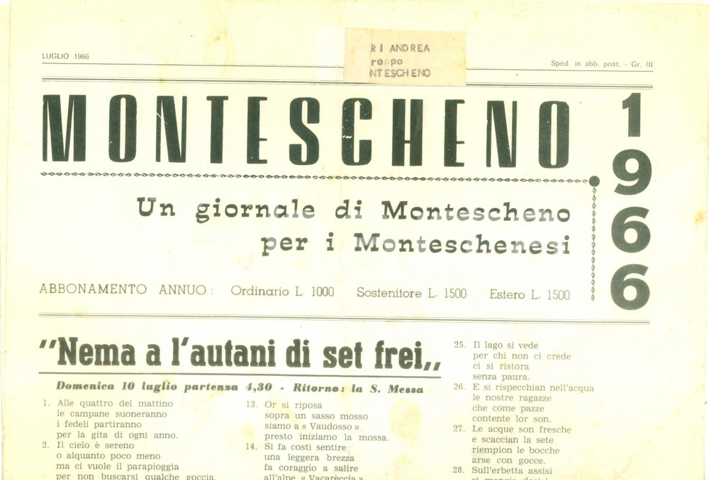 Giornale, rivista storica 1966 MONTESCHENO Gita poetica per il Monteschenese Giornale 1
