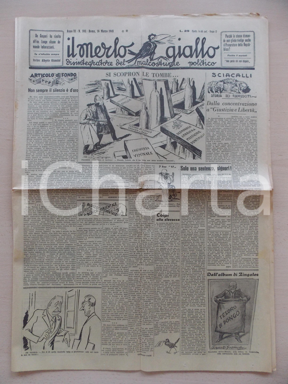 Giornale, rivista storica 1948 IL MERLO GIALLO Si scopron le tombe dei segreti italiani Giornale 1
