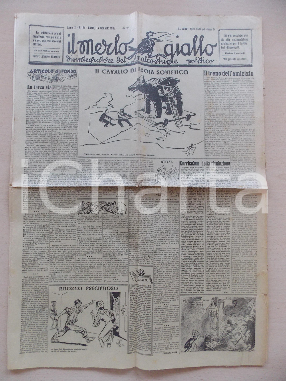1948 IL MERLO GIALLO Assistiamo alla tragedia del socialismo Giornale ILLUSTRATO