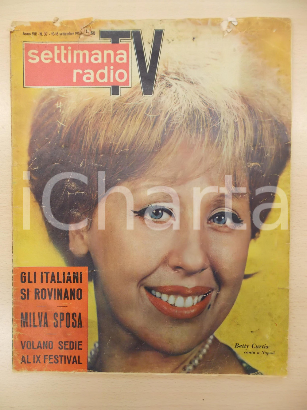 Giornale, rivista storica 1961 RADIOCORRIERE TV Betty CURTIS a NAPOLI Rivista ILLUSTRATA DANNEGGIATA 1