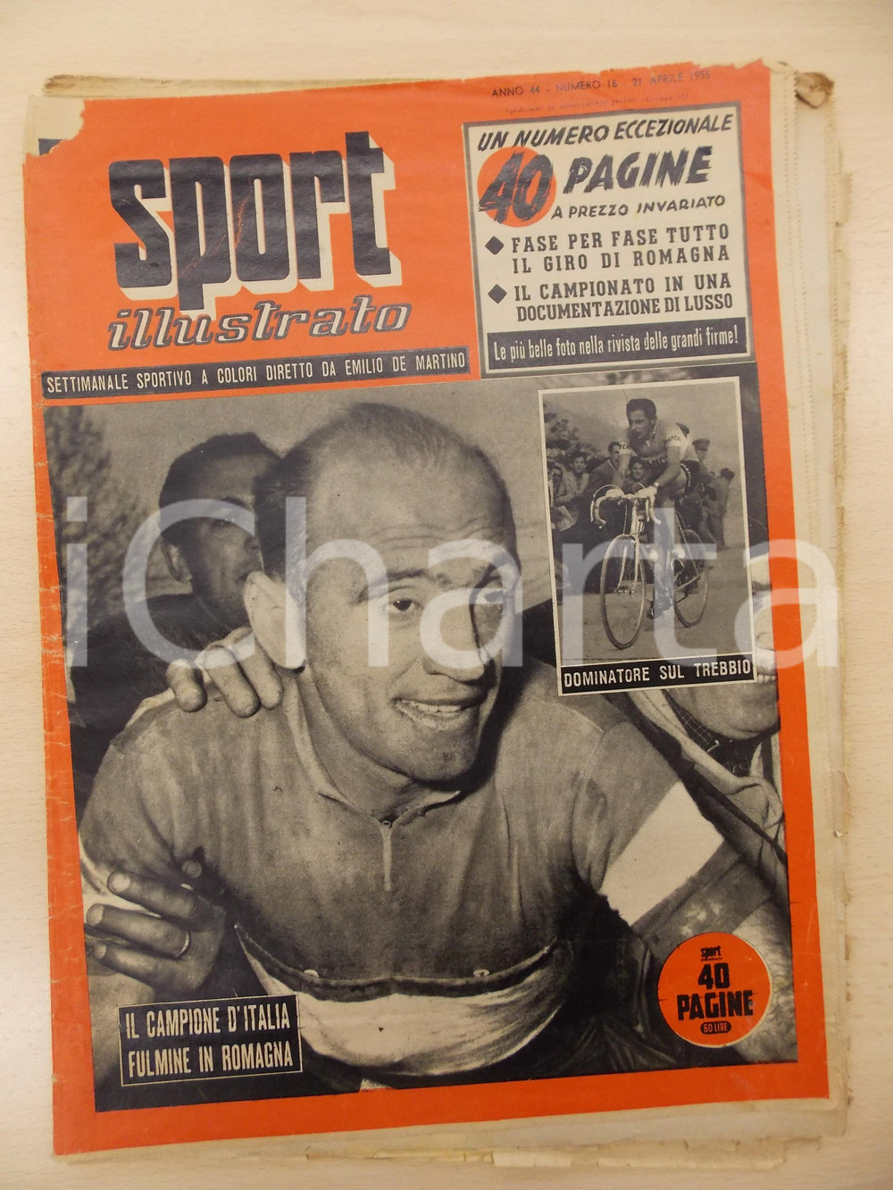 Giornale, rivista storica 1955 SPORT ILLUSTRATO Fiorenzo MAGNI Fausto COPPI si sfidano sul TREBBIO 1