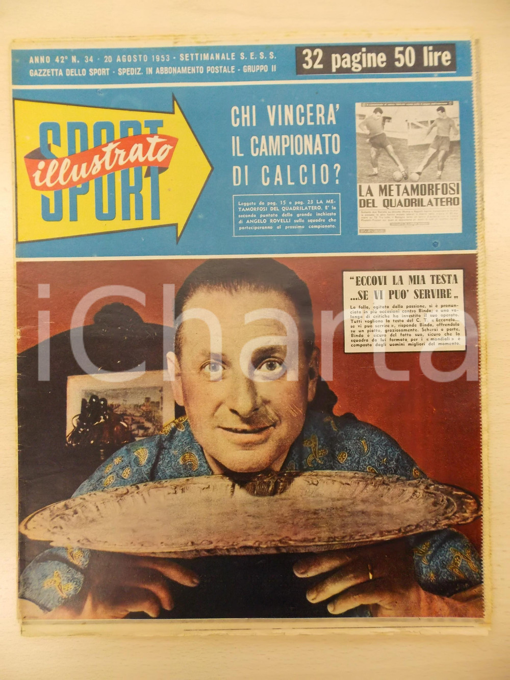 Giornale, rivista storica 1953 SPORT ILLUSTRATO Ciclismo Alfredo BINDA offre la sua testa Rivista 1