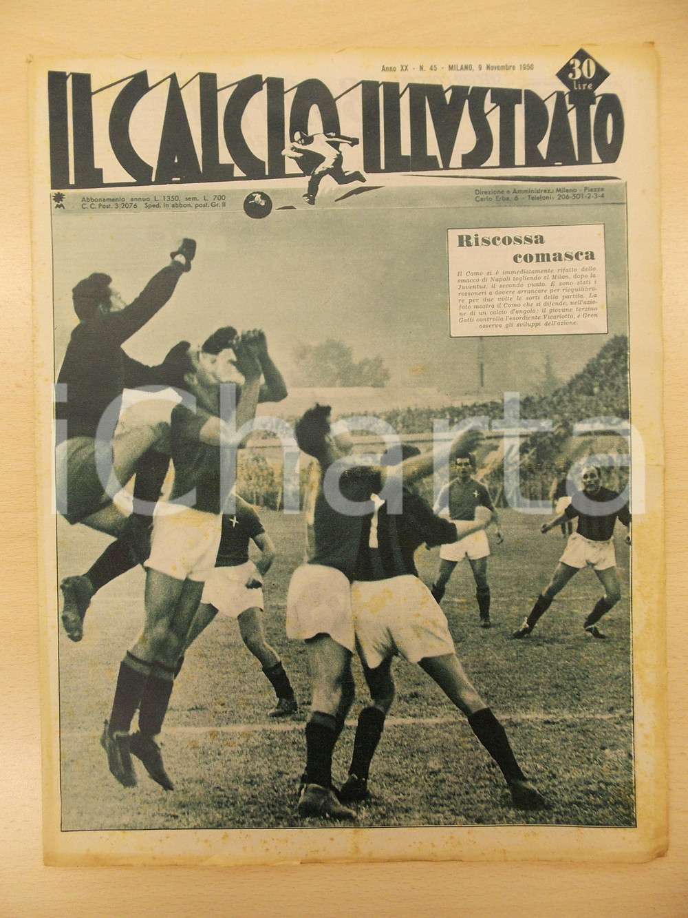 Giornale, rivista storica 1950 IL CALCIO ILLUSTRATO Riscossa del COMO sul MILAN Rivista anno XX n 8 1