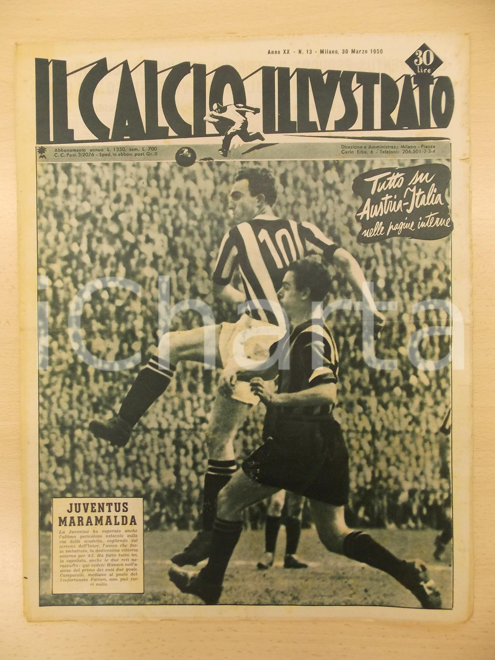 1950 IL CALCIO ILLUSTRATO JUVENTUS maramalda contro l'INTER Rivista anno XX n 13