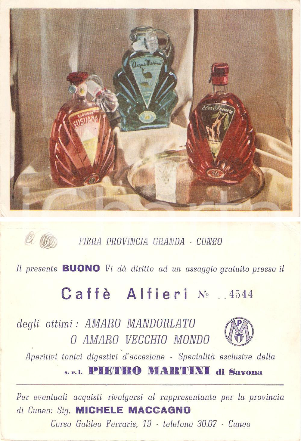 Materiale pubblicitario d’epoca 1950 ca CUNEO Ditta Pietro MARTINI Caffé ALFIERI alla Fiera Provincia Granda 1