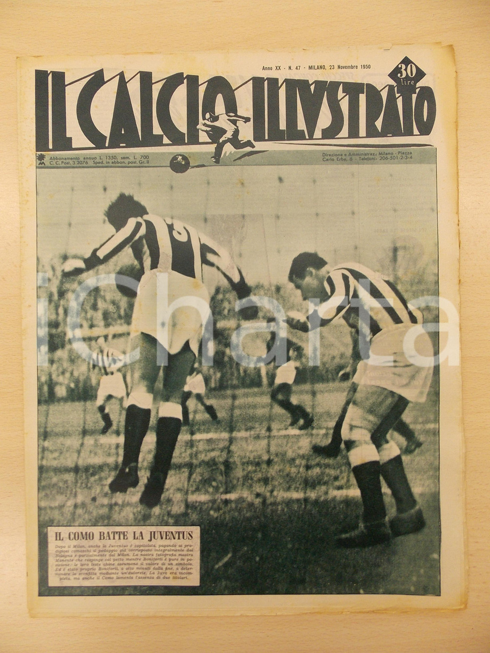 Giornale, rivista storica 1950 IL CALCIO ILLUSTRATO Il COMO batte la JUVENTUS Rivista anno XX n. 47 1