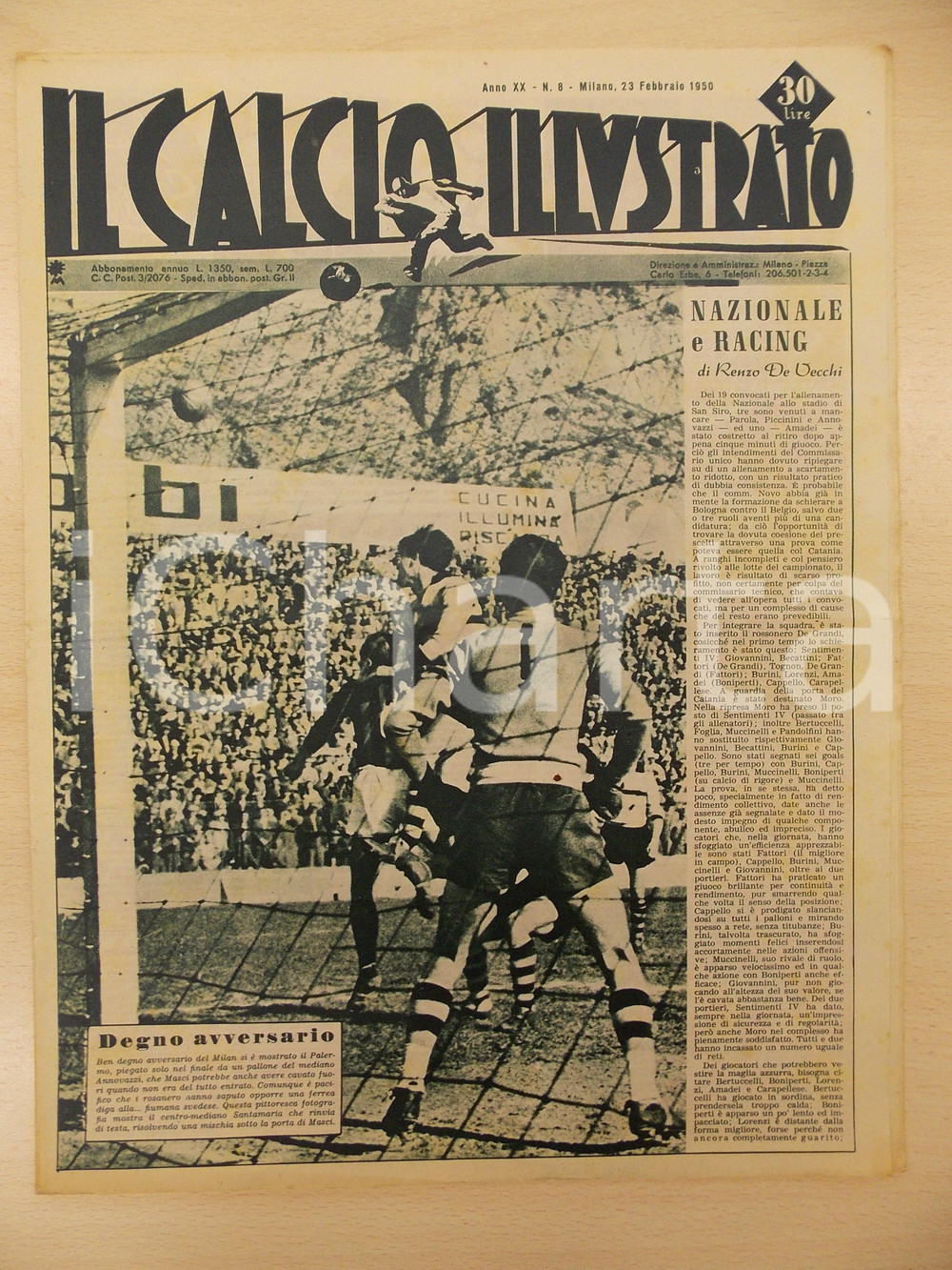 Giornale, rivista storica 1950 IL CALCIO ILLUSTRATO PALERMO degno avversario del MILAN Rivista anno XX n 8 1