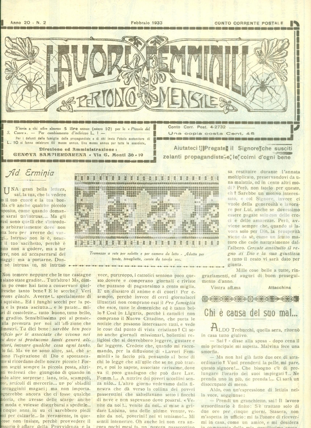 Giornale, rivista storica 1933 LAVORI FEMMINILI Periodico mensile illustrato Modello per tailleur 1