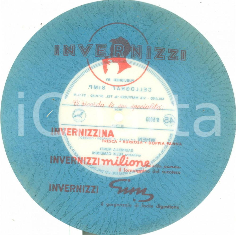 Oggetto da collezione cartaceo 1960 ca Gabriella MONTI When Vinile 45 giri Formaggino INVERNIZZI MILIONE 1