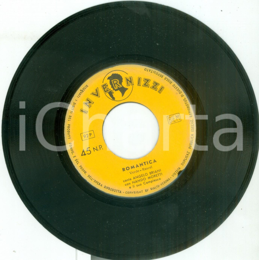 Oggetto da collezione cartaceo 1960 Angelo BRIANI Nando MORETTI Romantica Vinile 45 giri Formaggino INVERNIZZI 1