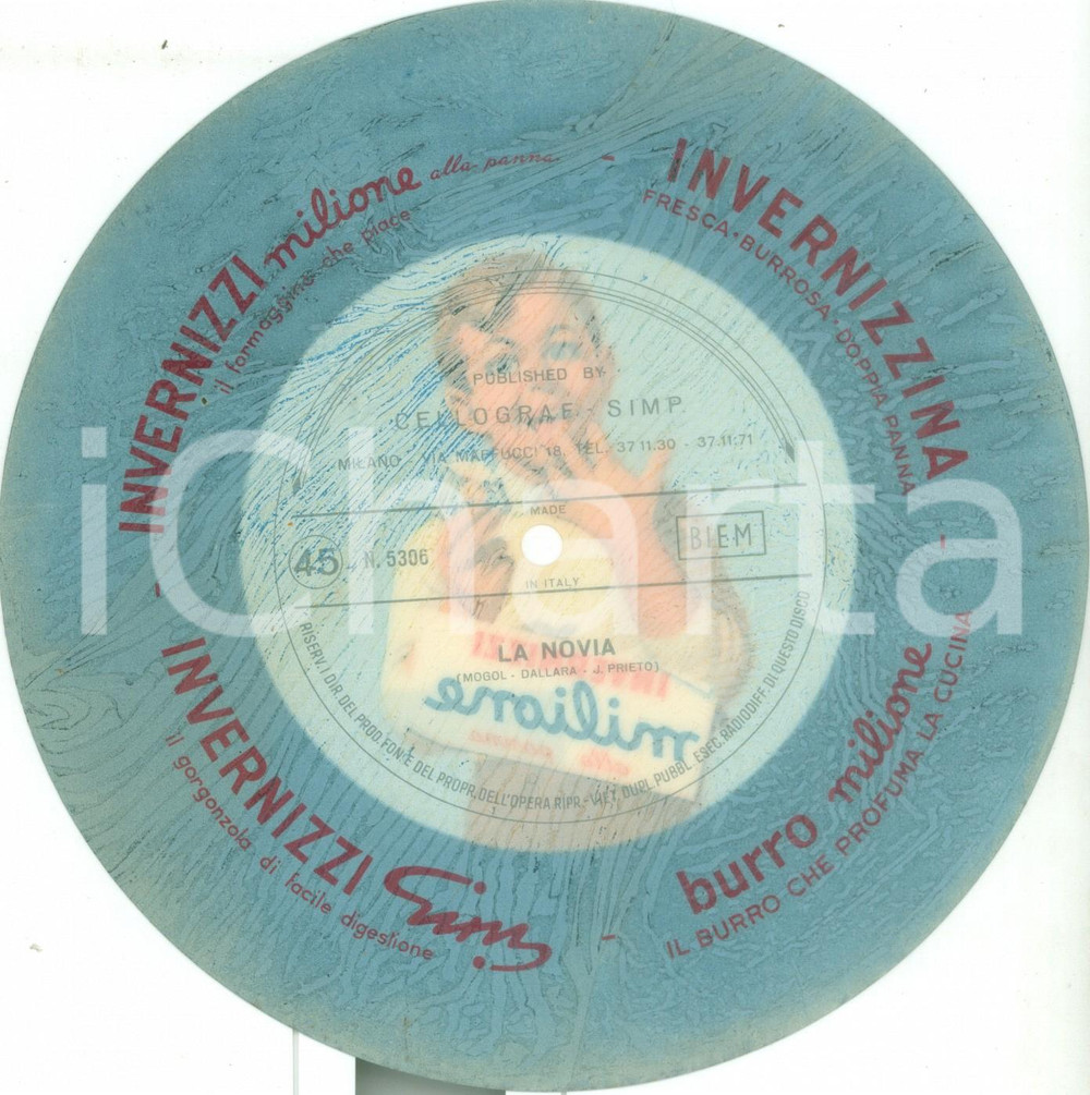 Oggetto da collezione cartaceo 1960 ca Tony DALLARA MOGOL La novia Vinile 45 giri Formaggino INVERNIZZI MILIONE 1