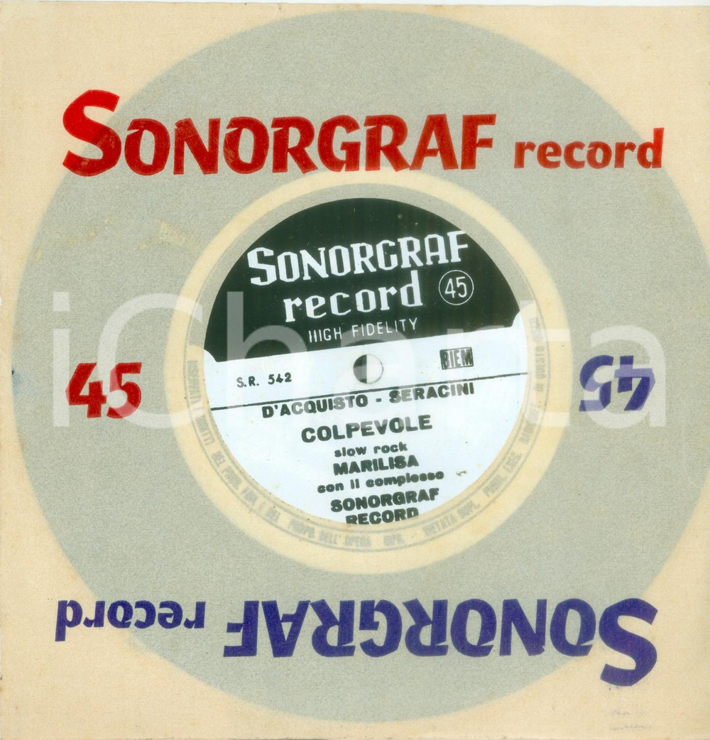Oggetto da collezione cartaceo 1960 ca MARILISA Colpevole slow rock Vinile 45 giri SONORGRAF RECORD 1