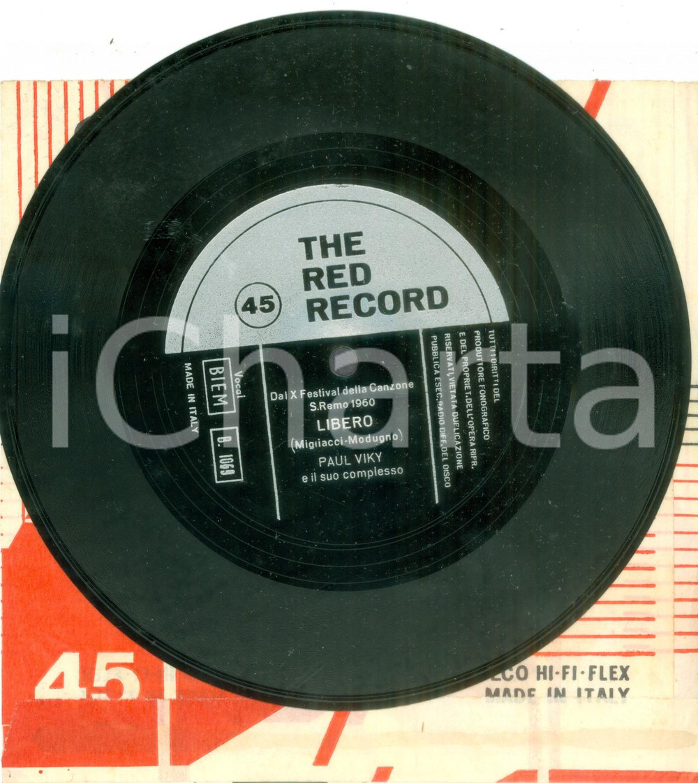 Oggetto da collezione cartaceo 1960 Paul VIKY Libero Festival di SANREMO Vinile 45 giri THE RED RECORD 1