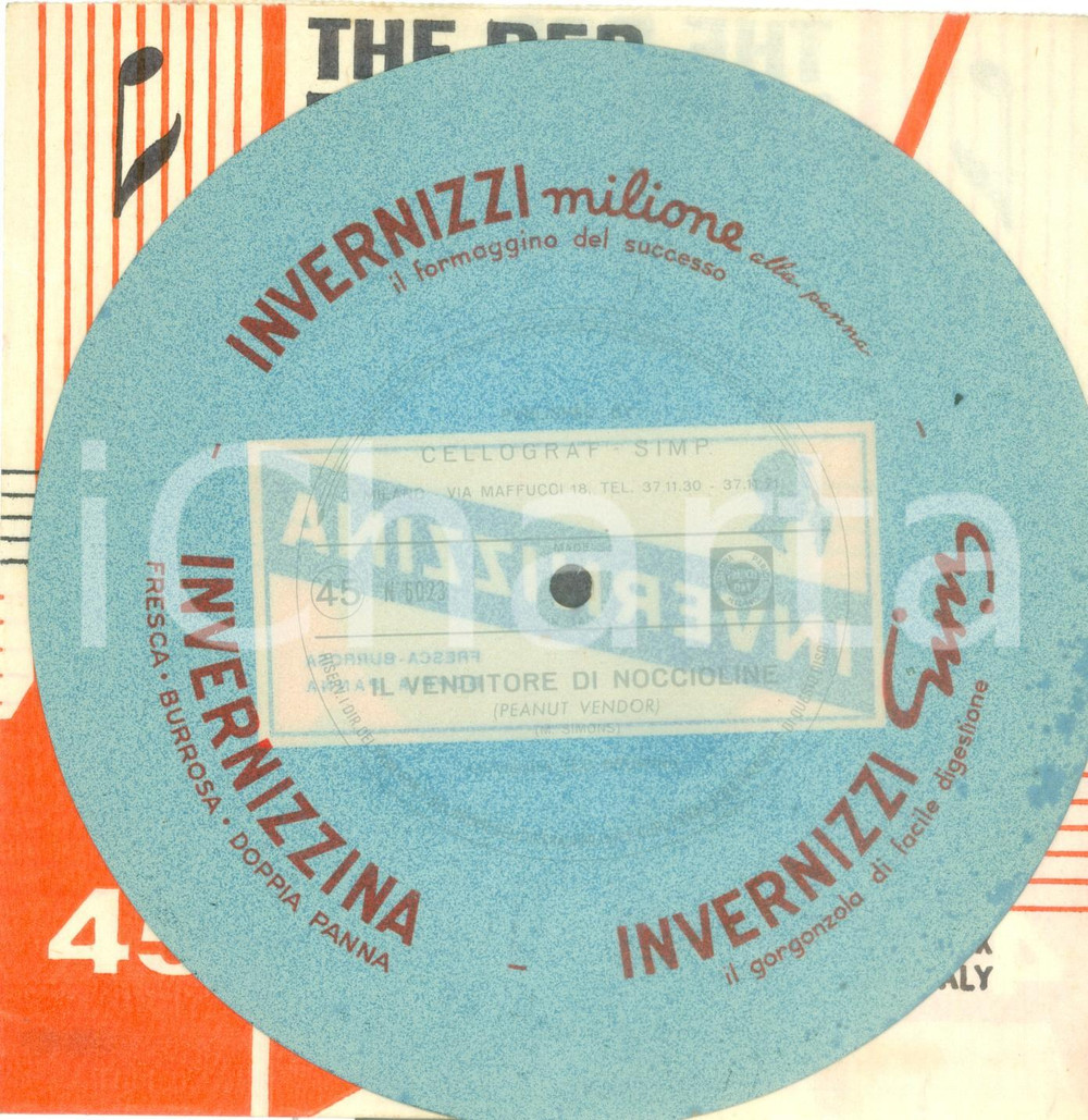 Oggetto da collezione cartaceo 1960 Moises SIMONS Venditore di noccioline Vinile 45 giri Formaggio INVERNIZZINA 1