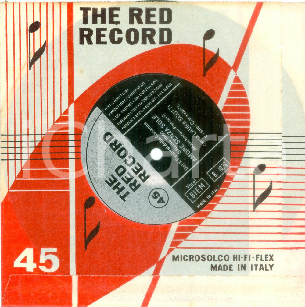 Oggetto da collezione cartaceo 1960 Laura SCOTTI Amore senza sole Vinile 45 giri microsolco THE RED RECORD 1