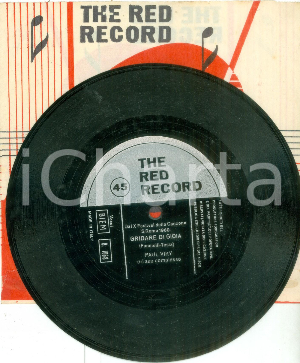 Oggetto da collezione cartaceo 1960 Paul VIKY Gridare di gioia Vinile 45 giri microsolco THE RED RECORD 1
