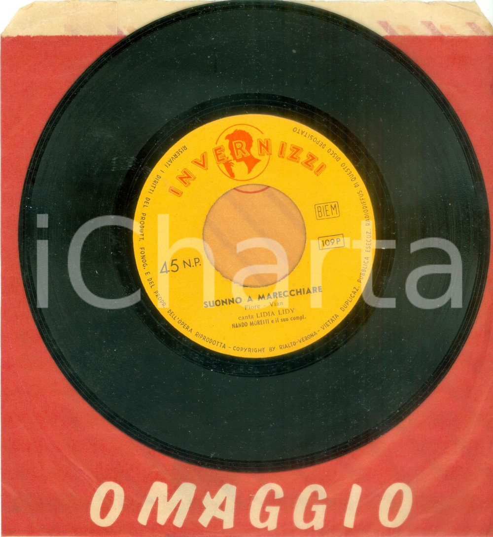 Oggetto da collezione cartaceo 1960 ca Lidia LIDY Suonno a marecchiare Vinile 45 giri INVERNIZZI Disco omaggio 1
