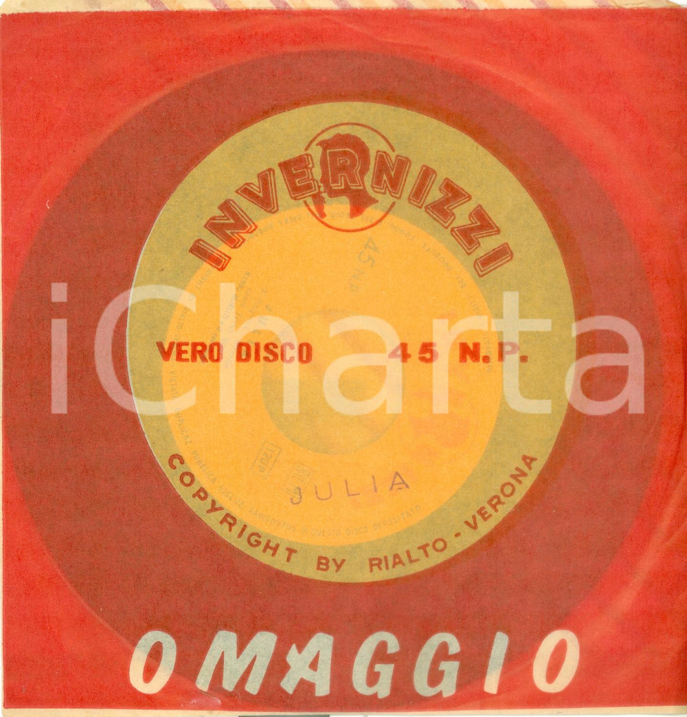 Oggetto da collezione cartaceo 1960 Toni REY Nando MORETTI Julia Vinile 45 giri INVERNIZZI Disco omaggio 1