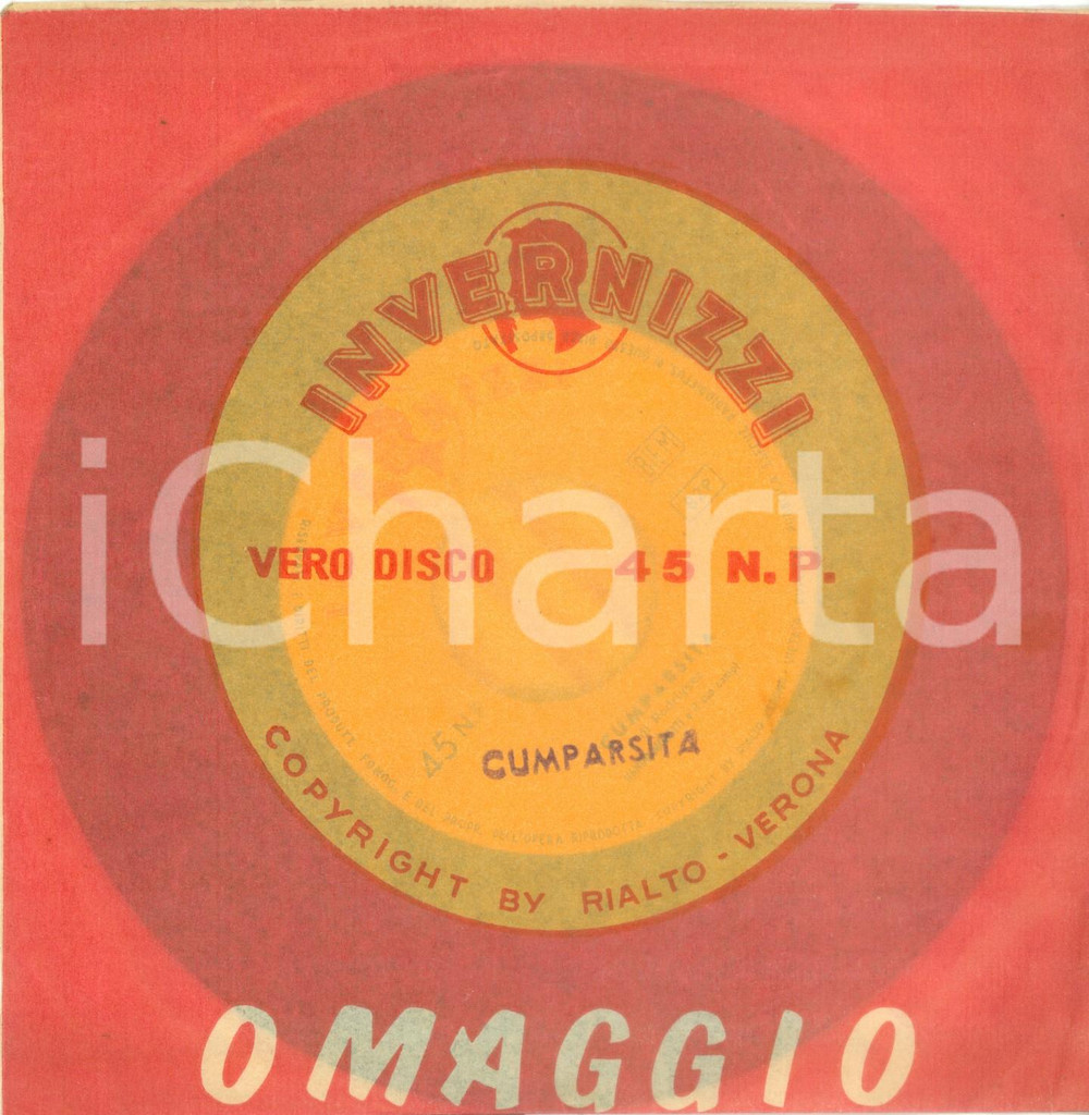 Oggetto da collezione cartaceo 1960 Nando MORETTI La cumparsita di RODRIGUEZ Vinile 45 giri INVERNIZZI 1