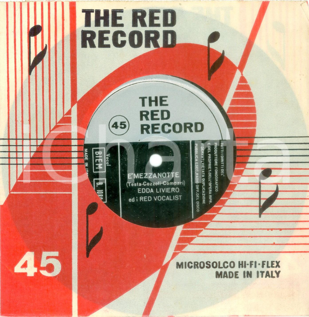 Oggetto da collezione cartaceo 1960 ca Edda LIVIERO Red Vocalist E  mezzanotte Vinile 45 giri THE RED RECORD 1