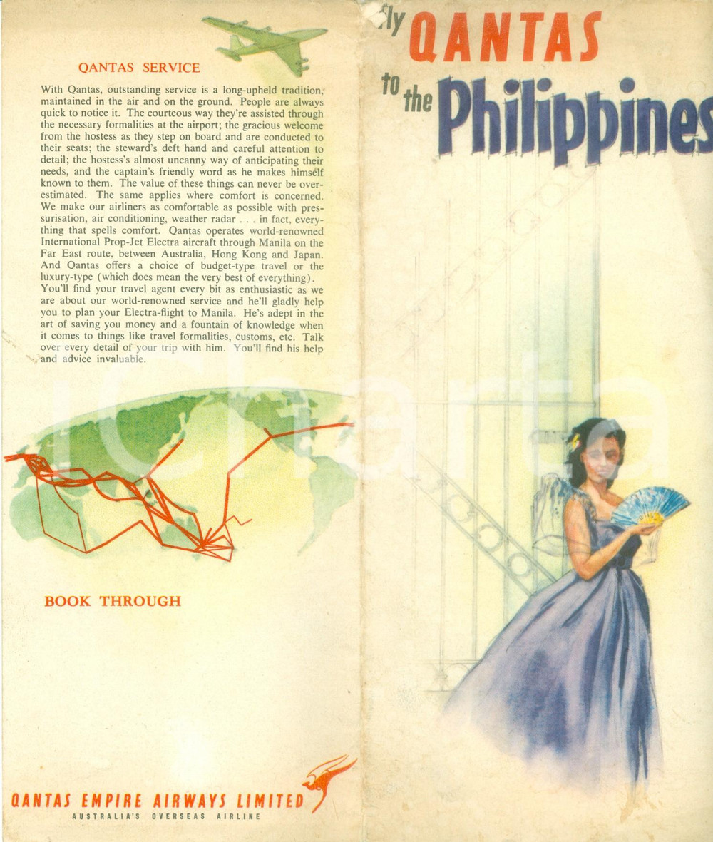 Materiale pubblicitario d’epoca 1960 ca QANTAS EMPIRE AIRWAYS LIMITED Opuscolo turistico per le FILIPPINE 1