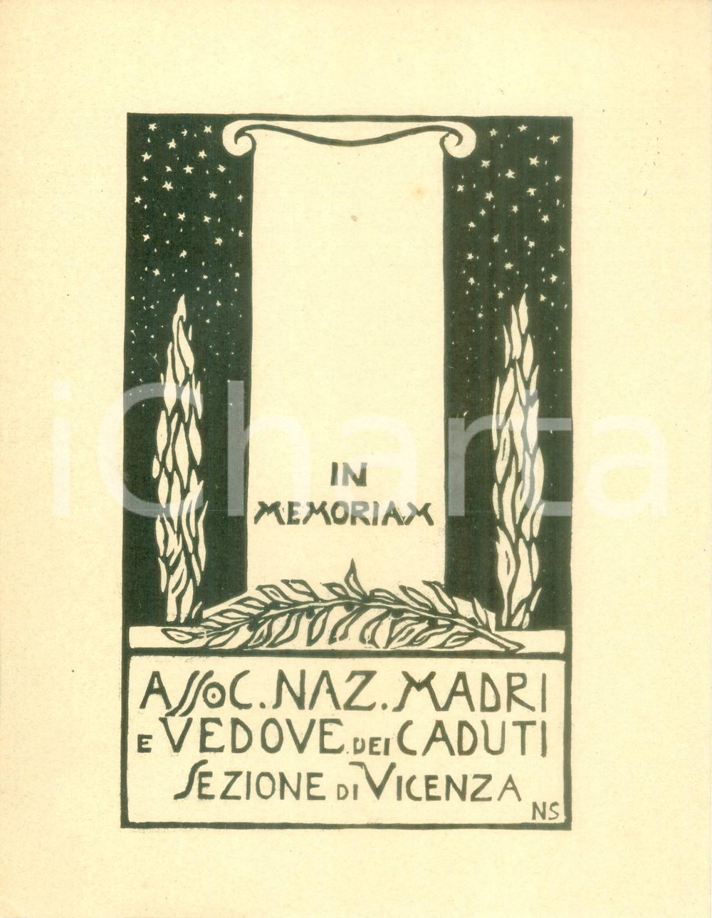 Stampa, bozzetto originale 1940 ca VICENZA Associazione Nazionale Madri e Vedove dei caduti Xilografia 1
