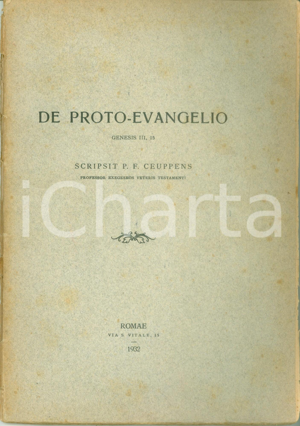 Libro, pubblicazione d epoca 1932 Franz CEUPPENS De ProtoEvangelo GENESIS III, 15 Pubblicazione 1