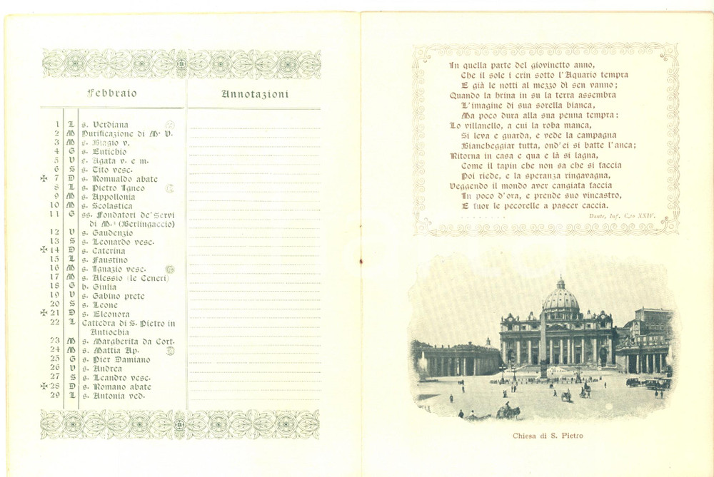 Oggetto da collezione cartaceo 1904 FIRENZE Calendario artistico romano per il nuovo anno ILLUSTRATO 1