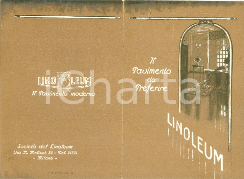 Materiale pubblicitario d’epoca 1940 ca MILANO SocietÃ  del Linoleum Il pavimento moderno Opuscolo 1