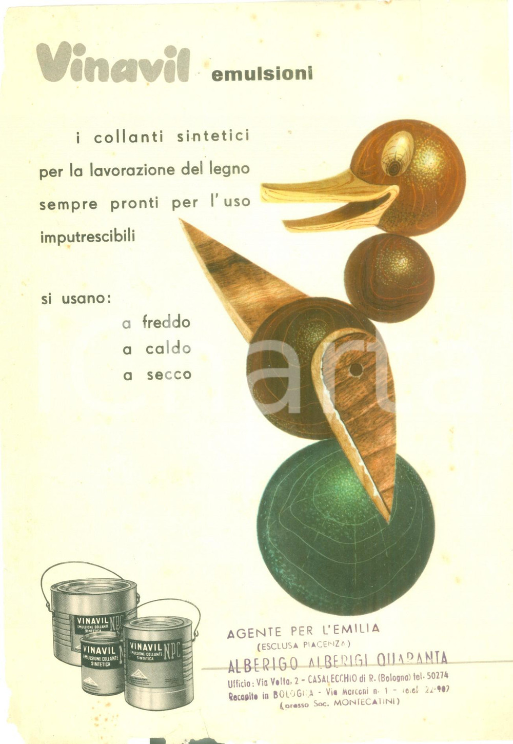 Materiale pubblicitario d’epoca 1954 MONTECATINI TERME PT Collanti VINAVIL Volantino ILLUSTRATO DANNEGGIATO 1