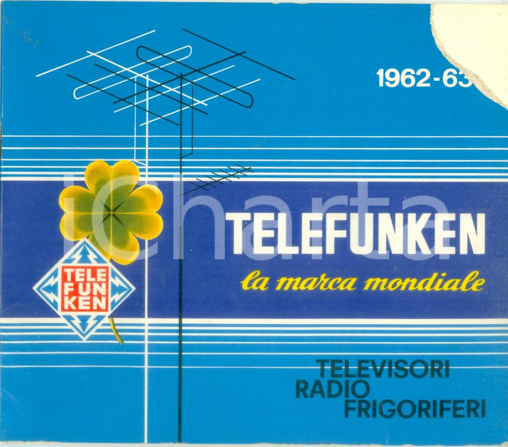 Materiale pubblicitario d’epoca 1962 TELEFUNKEN Marca mondiale Televisori radio frigorifero Catalogo DANNEGGIATO 1