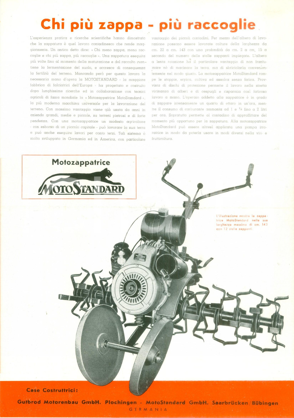 Materiale pubblicitario d’epoca 1950 ca PLOCHINGEN GERMANIA Motozappatrice MotoStandard VOLANTINO ILLUSTRATO 1
