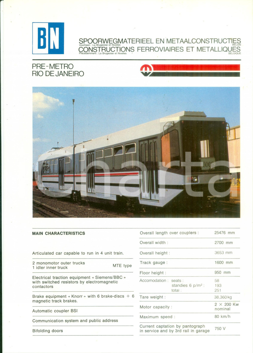 Materiale pubblicitario d’epoca 1980 BRUXELLES BN Spoorwegmaterieel en metaalconstructies Treni RIO DE JANEIRO 1