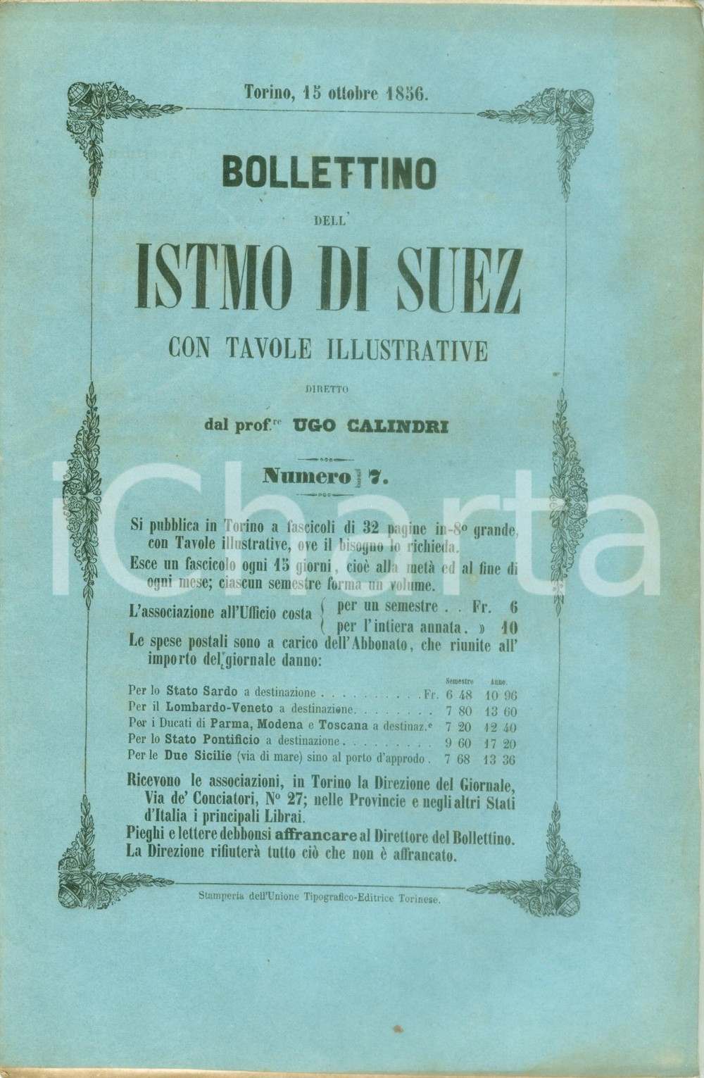 Giornale, rivista storica 1856 BOLLETTINO DELL ISTMO DI SUEZ 7 Riapertura istituto medico in EGITTO 1