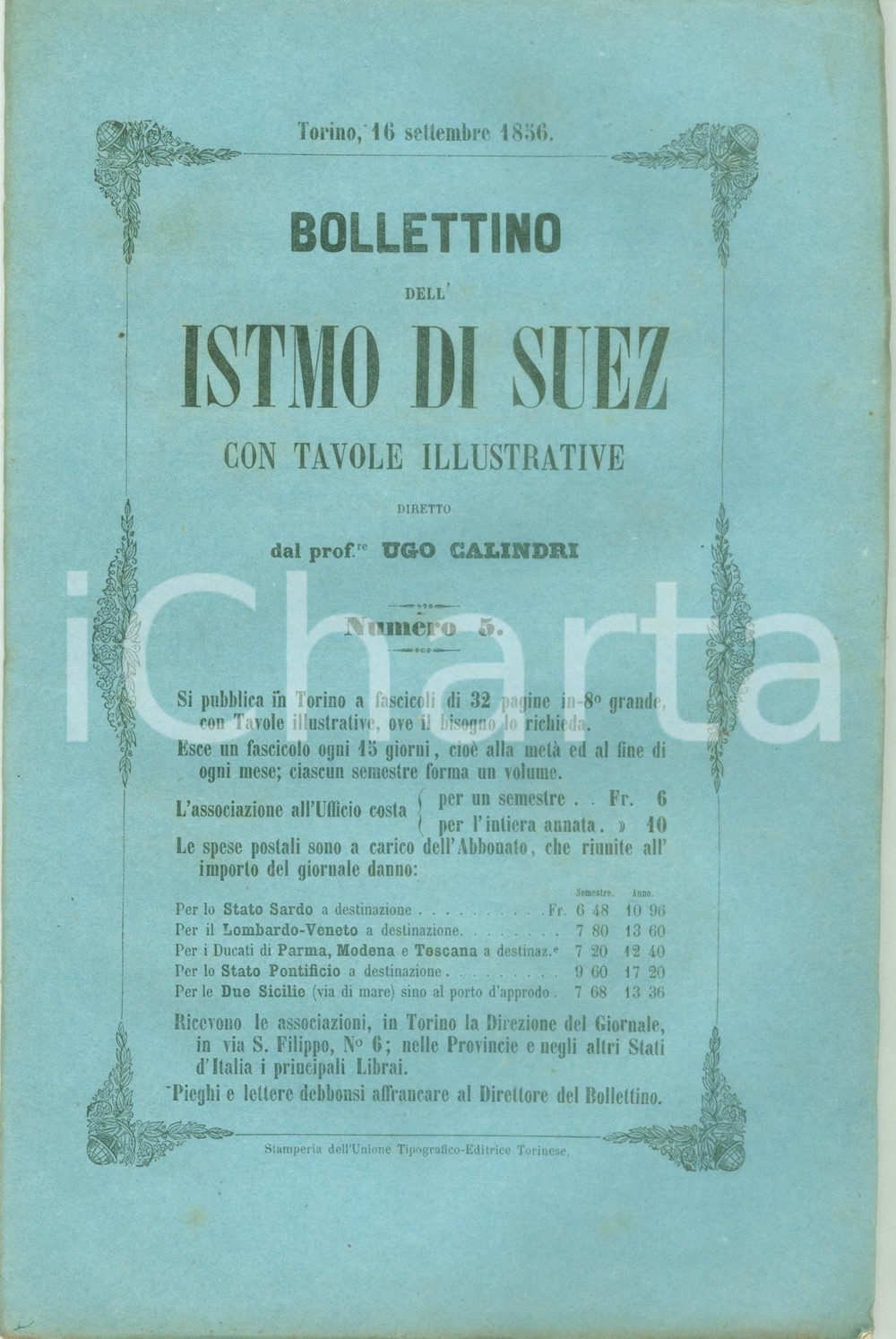 Giornale, rivista storica 1856 BOLLETTINO DELL ISTMO DI SUEZ 5 Jules BARTHELEMY Nuove lettere sull EGITTO 1