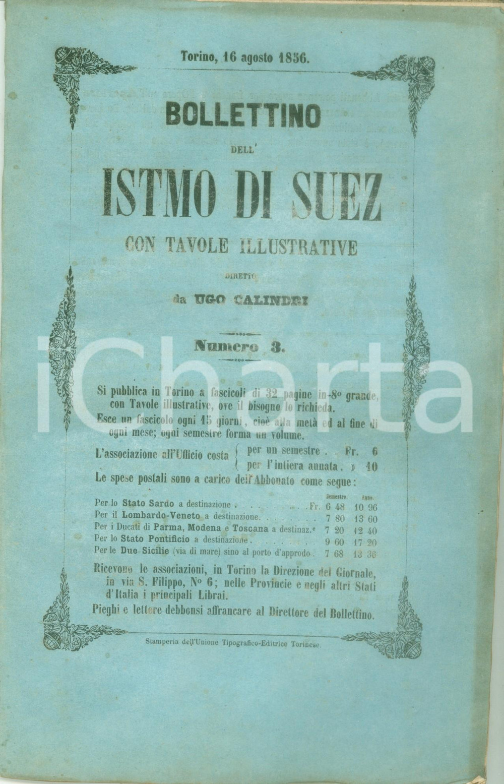 Giornale, rivista storica 1856 BOLLETTINO DELL ISTMO DI SUEZ 3 Conseguenze apertura Istmo Mappa ADRIATICO 1