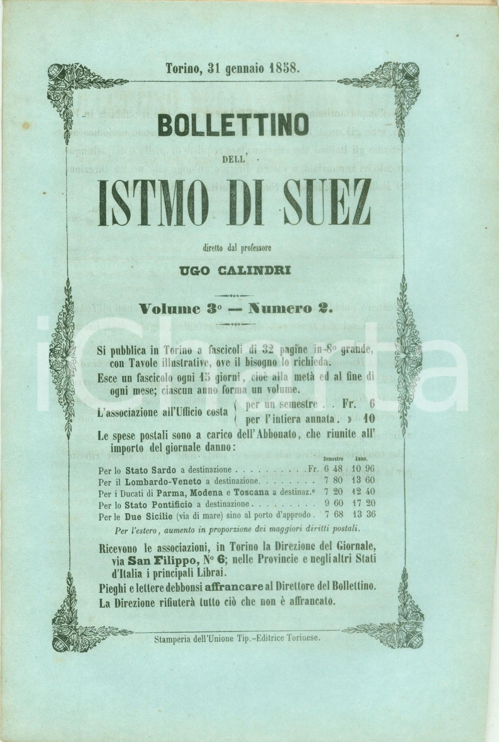 Giornale, rivista storica 1858 BOLLETTINO DELL ISTMO DI SUEZ 2 Vantaggi del BOSFORO per commercio genovese 1