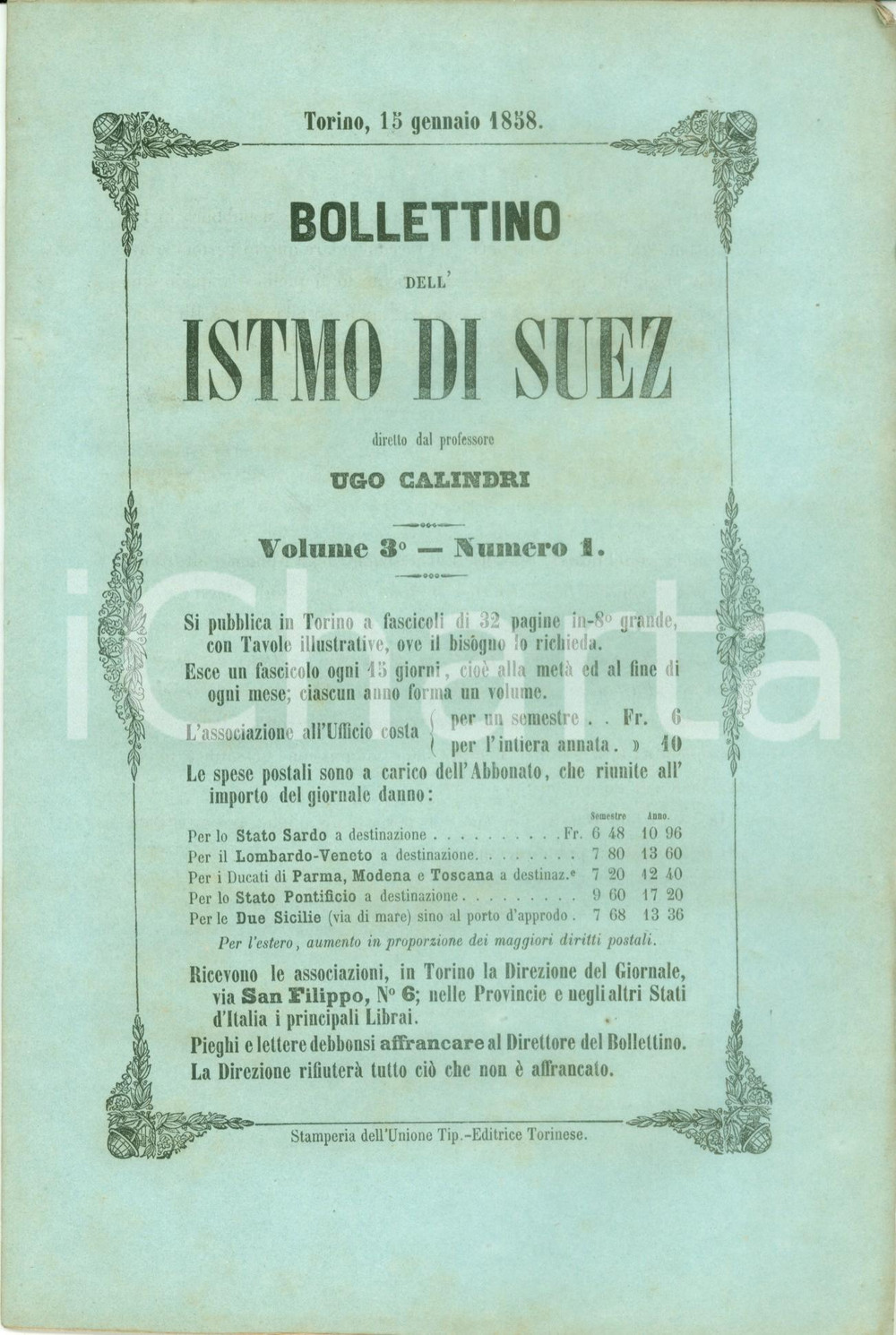 Giornale, rivista storica 1858 BOLLETTINO DELL ISTMO DI SUEZ 1 Vantaggi del BOSFORO per l INGHILTERRA 1