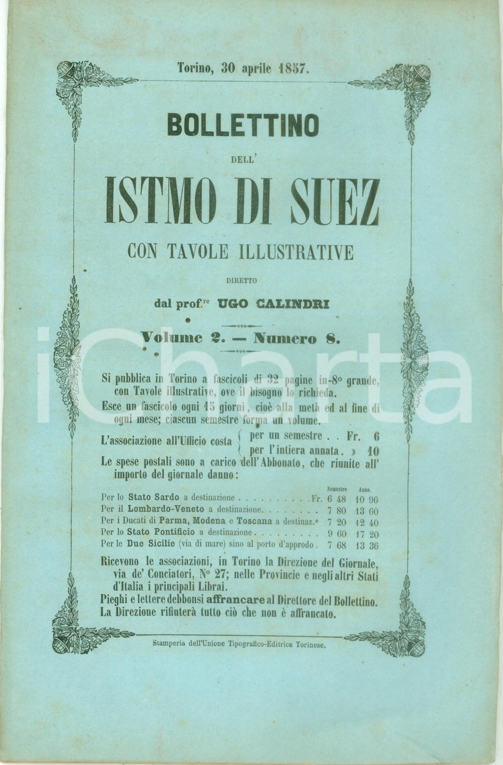 Giornale, rivista storica 1857 BOLLETTINO DELL ISTMO DI SUEZ 8 Rivalità commerciali nel MEDITERRANEO 1