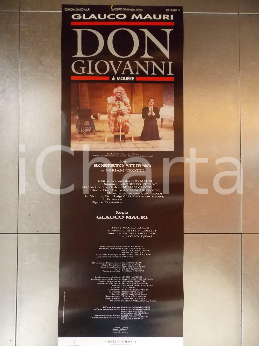 Materiale pubblicitario d’epoca 1990 PAVIA CITTA  TEATRO Don Giovanni di Glauco MAURI Manifesto cm 33 x 100 1