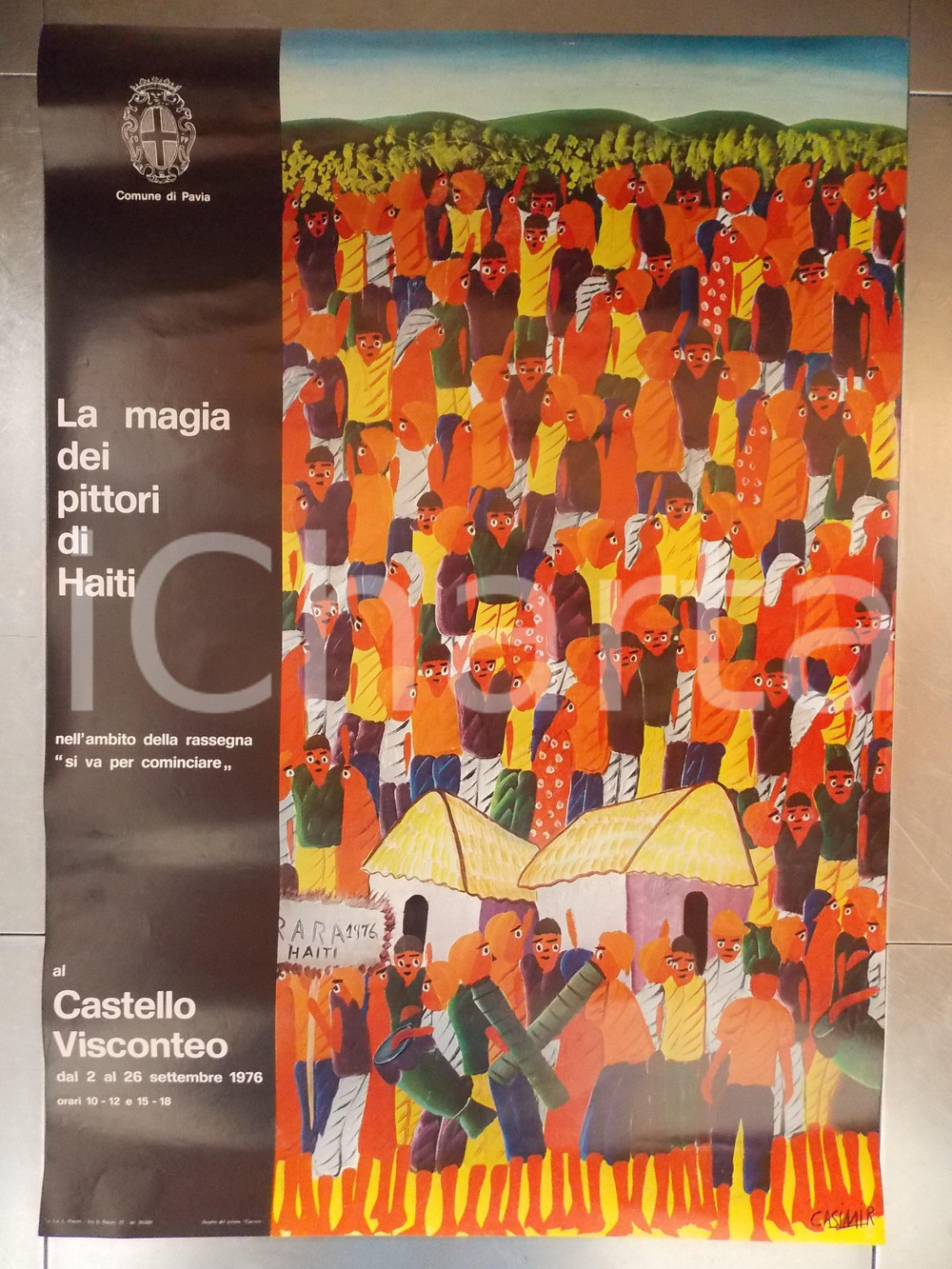 Materiale pubblicitario d’epoca 1976 MILANO CASTELLO VISCONTEO Magia dei pittori di HAITI Manifesto cm 60 x 85 1