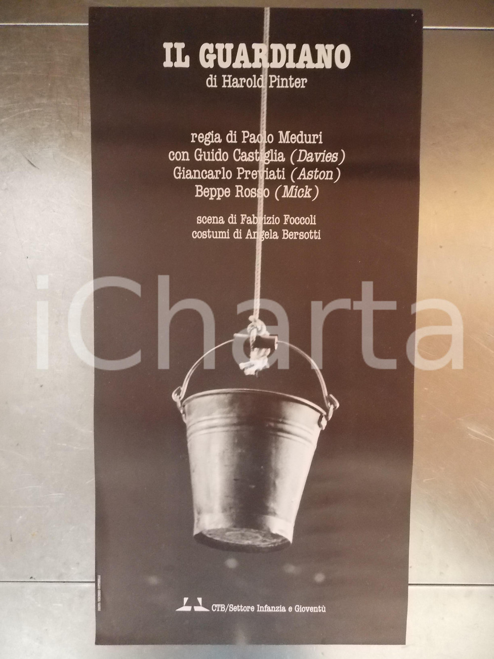 Materiale pubblicitario d’epoca 1980 ca MILANO ? TEATRO Harold PINTER Il Guardiano Manifesto cm 35 x 70 1